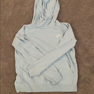 light blue funnel neck nike hoodie
